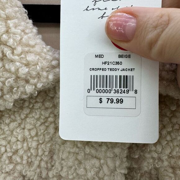 NWT Vintage American Threads Womens Biege Snap Front Cropped Teddy Jacket Large - Picture 4 of 9